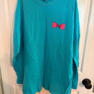 Kids Blue Long Sleeve Shirt with Pink Bow